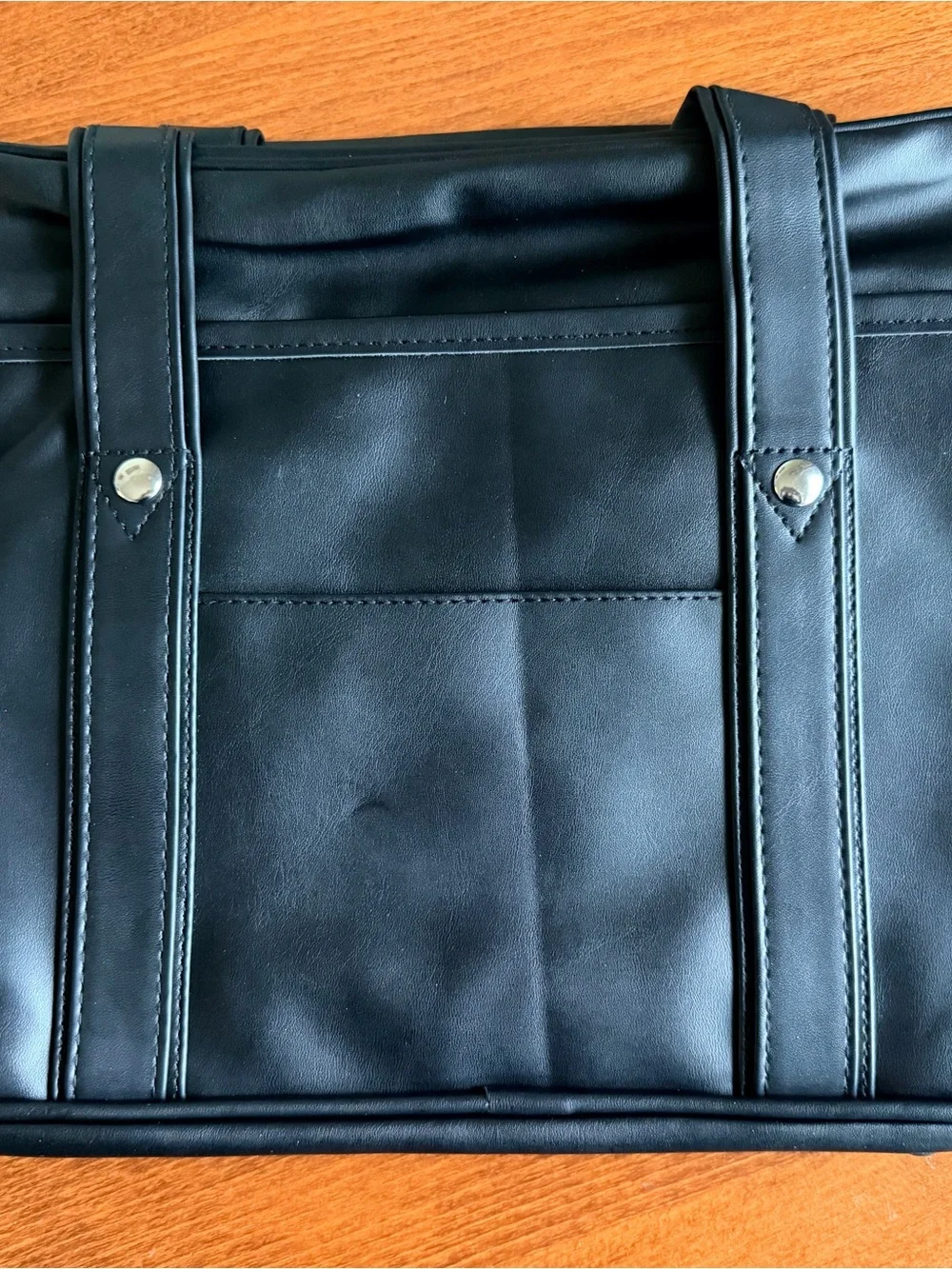 Black Faux Leather Laptop Tote Work School Shoulder Bag 15.5” Unbranded